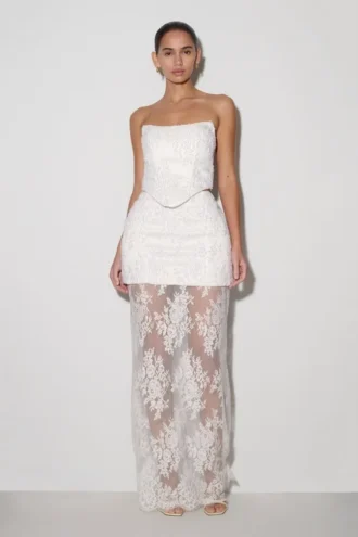 Camille Beaded Satin And Lace Corset Top – Ivory