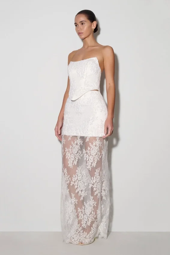 Camille Beaded Satin And Lace Maxi Skirt – Ivory Camille Beaded Satin And Lace Maxi Skirt – Ivory