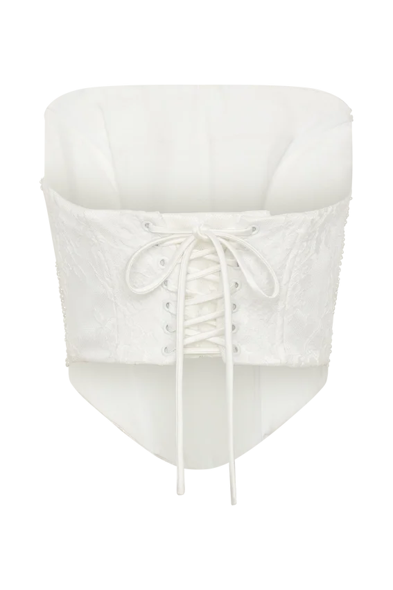 Camille Beaded Satin And Lace Corset Top – Ivory Camille Beaded Satin And Lace Corset Top – Ivory