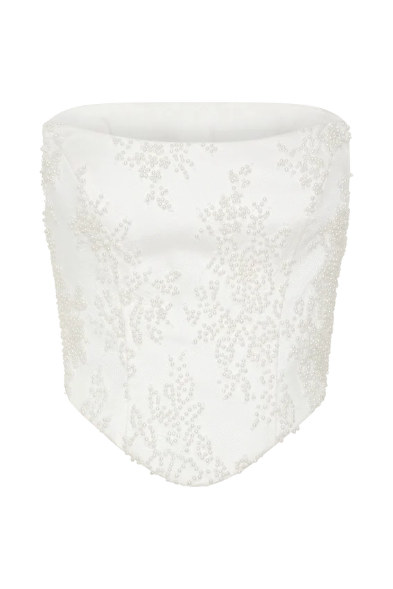 Camille Beaded Satin And Lace Corset Top – Ivory Camille Beaded Satin And Lace Corset Top – Ivory