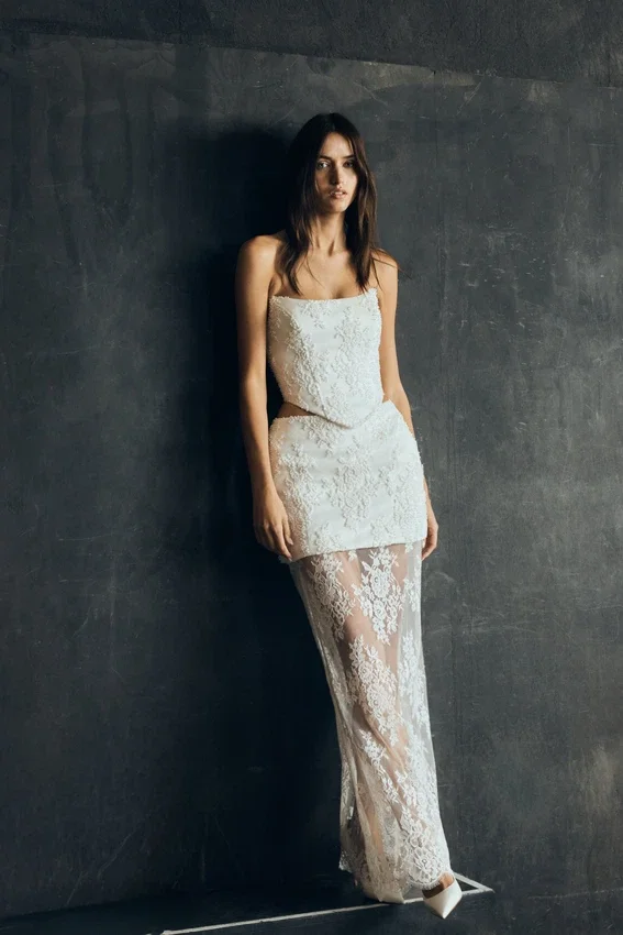 Camille Beaded Satin And Lace Maxi Skirt – Ivory Camille Beaded Satin And Lace Maxi Skirt – Ivory