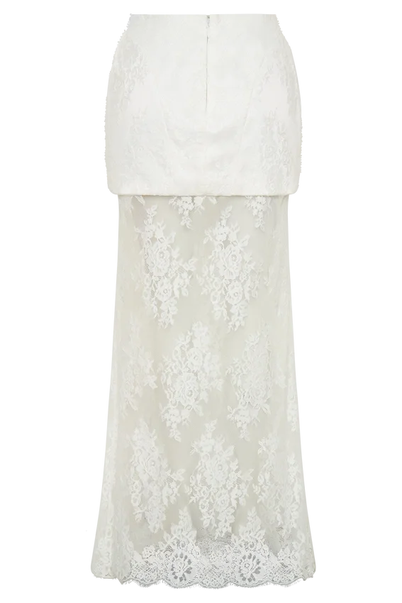 Camille Beaded Satin And Lace Maxi Skirt – Ivory Camille Beaded Satin And Lace Maxi Skirt – Ivory