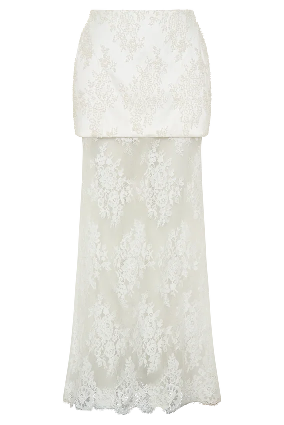 Camille Beaded Satin And Lace Maxi Skirt – Ivory Camille Beaded Satin And Lace Maxi Skirt – Ivory