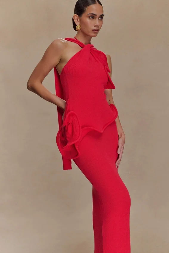 Caprice Halter Knit Maxi Dress – Red Caprice Halter Knit Maxi Dress – Red