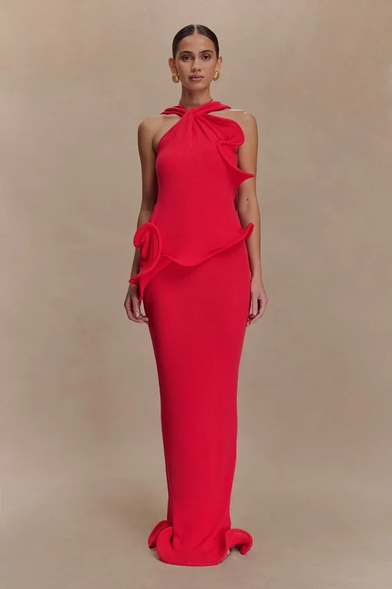 Caprice Halter Knit Maxi Dress – Red Caprice Halter Knit Maxi Dress – Red