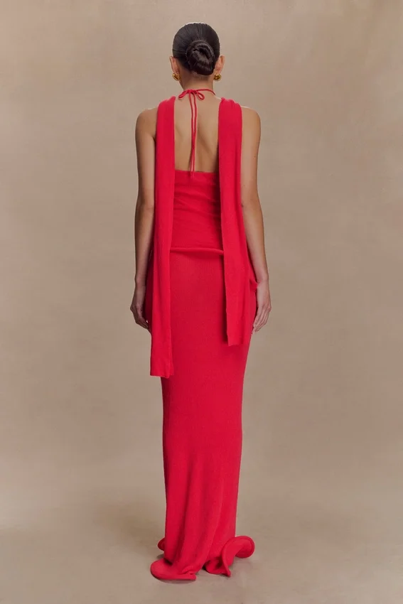 Caprice Halter Knit Maxi Dress – Red Caprice Halter Knit Maxi Dress – Red