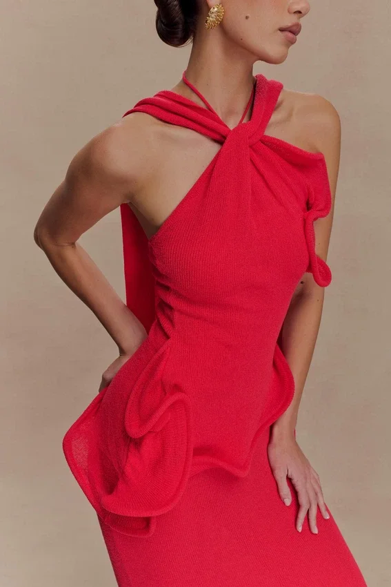 Caprice Halter Knit Maxi Dress – Red Caprice Halter Knit Maxi Dress – Red
