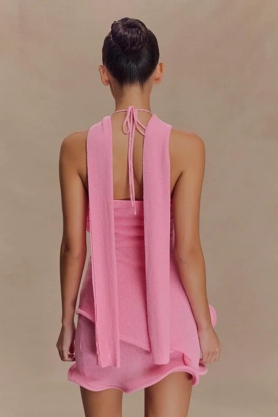 Caprice Halter Knit Mini Dress – Bubblegum Pink Caprice Halter Knit Mini Dress – Bubblegum Pink
