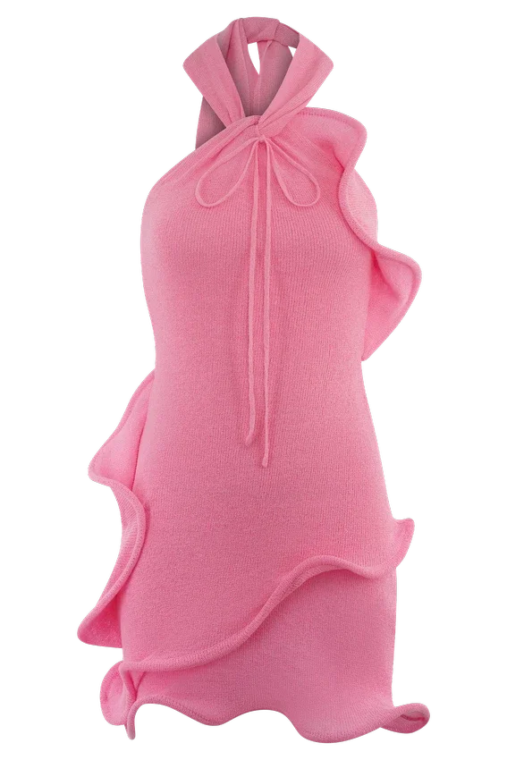 Caprice Halter Knit Mini Dress – Bubblegum Pink Caprice Halter Knit Mini Dress – Bubblegum Pink