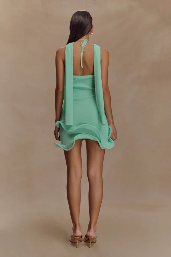 Caprice Halter Knit Mini Dress – Lagoon Caprice Halter Knit Mini Dress – Lagoon