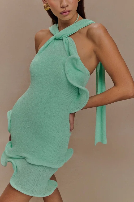 Caprice Halter Knit Mini Dress – Lagoon Caprice Halter Knit Mini Dress – Lagoon