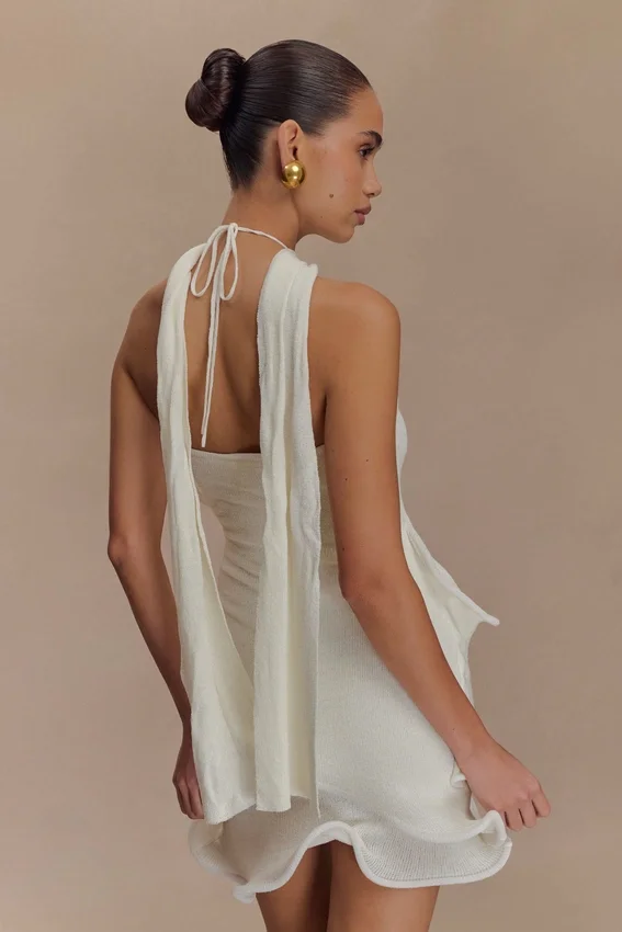 Caprice Halter Knit Mini Dress – White Caprice Halter Knit Mini Dress – White