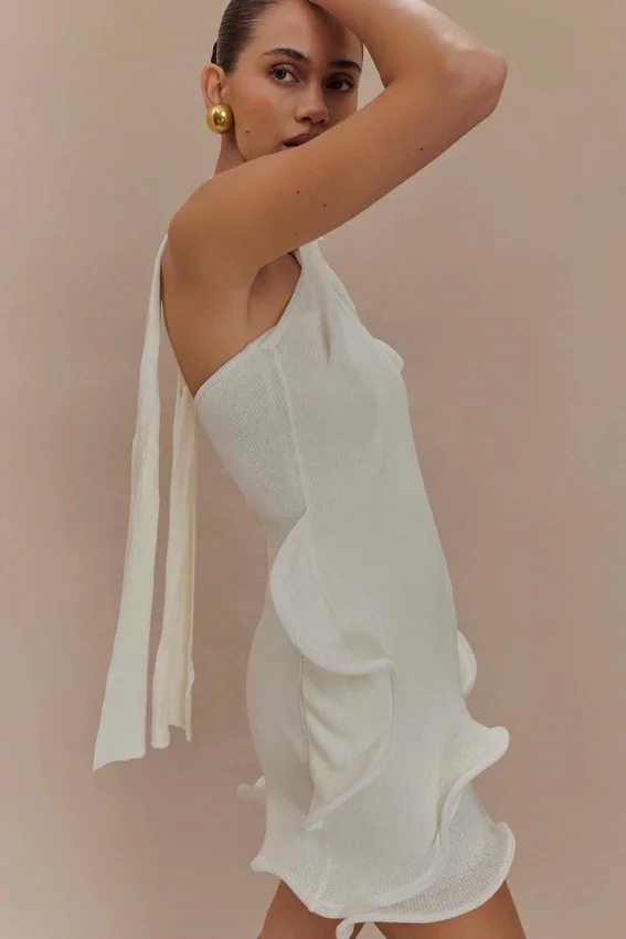 Caprice Halter Knit Mini Dress – White Caprice Halter Knit Mini Dress – White