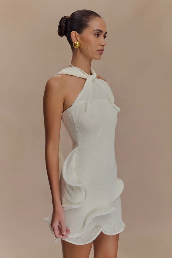 Caprice Halter Knit Mini Dress – White Caprice Halter Knit Mini Dress – White