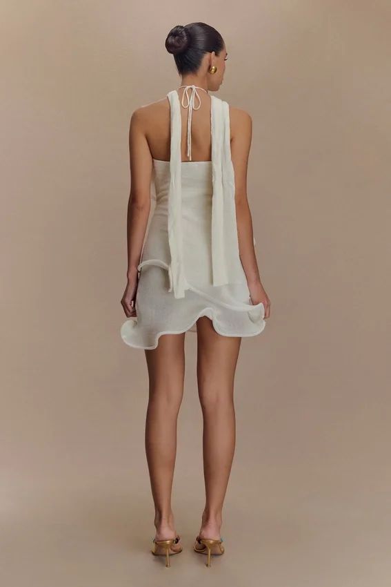Caprice Halter Knit Mini Dress – White Caprice Halter Knit Mini Dress – White
