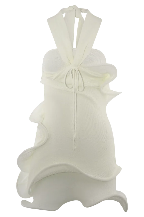 Caprice Halter Knit Mini Dress – White Caprice Halter Knit Mini Dress – White