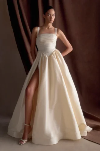 Carla Ruched Gown – Cream Ivory