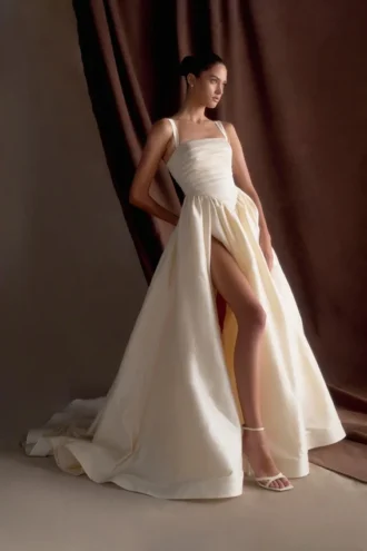 Carla Ruched Gown – Cream Ivory