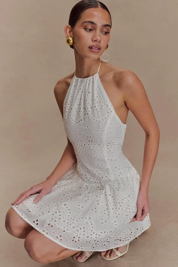 Carlina Broderie Mini Dress – White Carlina Broderie Mini Dress – White