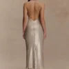 Carnation Sequin Halter Midi Dress – Gold Carnation Sequin Halter Midi Dress – Gold