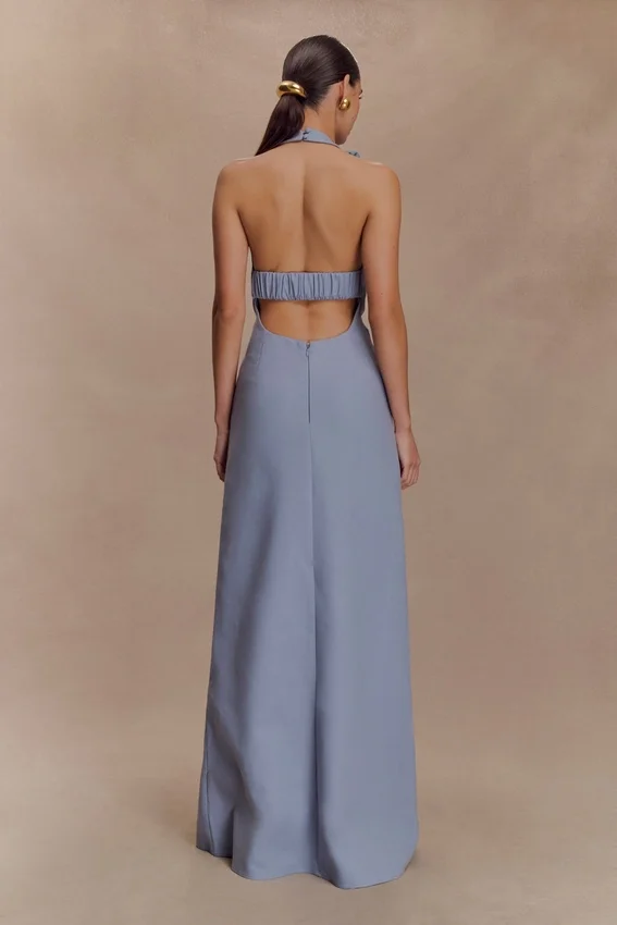 Carolyn Linen Bubble Maxi Dress – Misty Blue Carolyn Linen Bubble Maxi Dress – Misty Blue