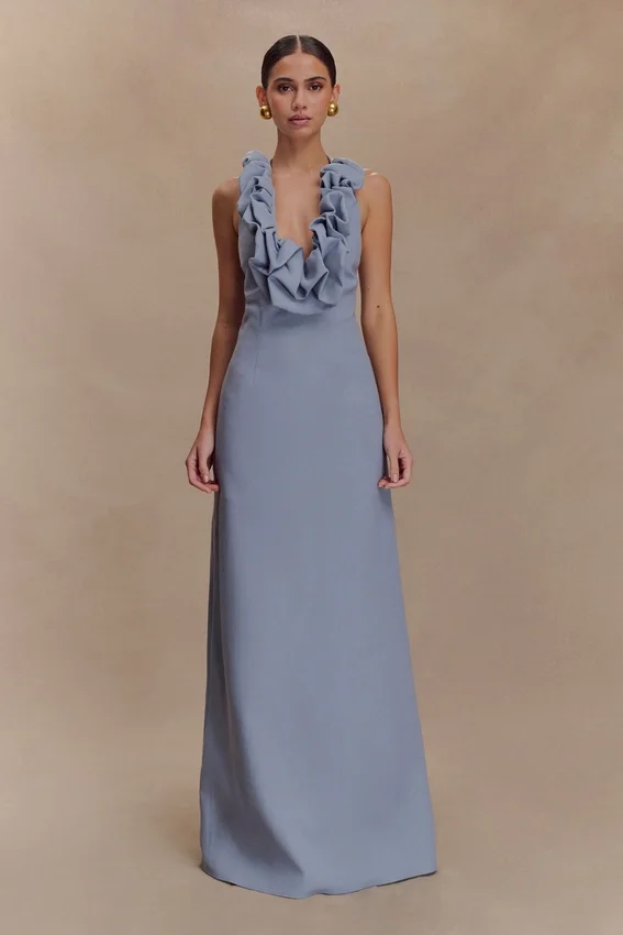 Carolyn Linen Bubble Maxi Dress – Misty Blue Carolyn Linen Bubble Maxi Dress – Misty Blue