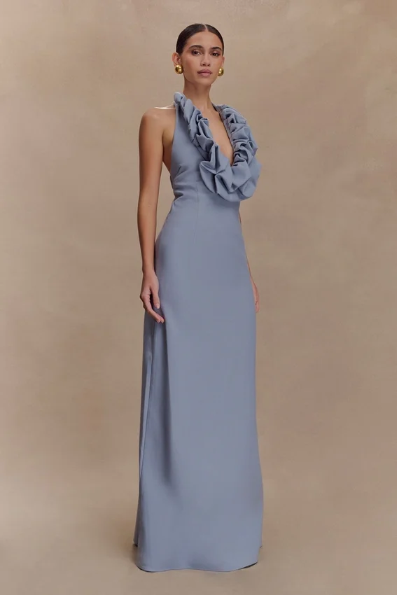 Carolyn Linen Bubble Maxi Dress – Misty Blue Carolyn Linen Bubble Maxi Dress – Misty Blue