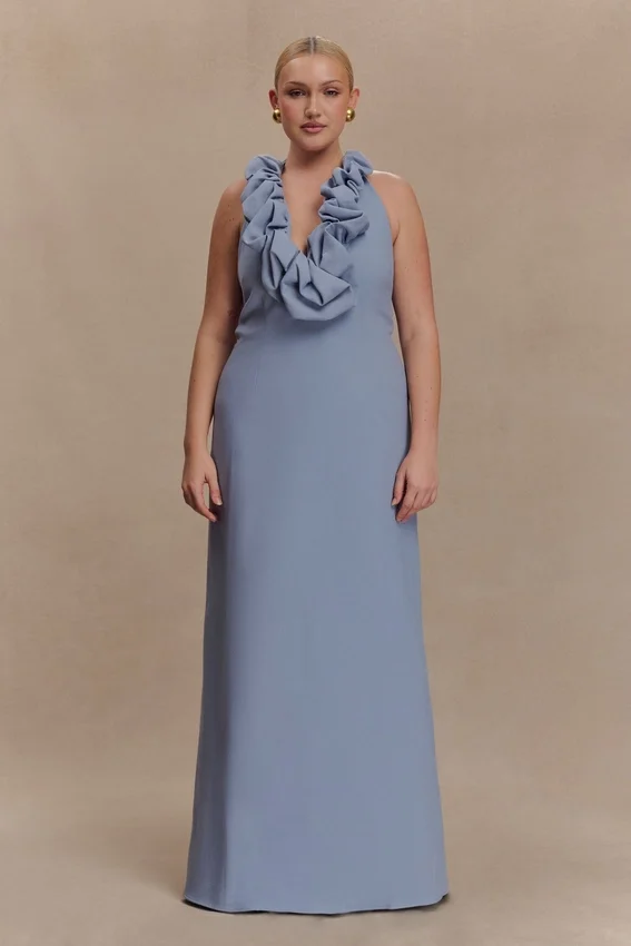 Carolyn Linen Bubble Maxi Dress – Misty Blue Carolyn Linen Bubble Maxi Dress – Misty Blue