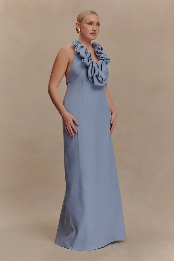 Carolyn Linen Bubble Maxi Dress – Misty Blue Carolyn Linen Bubble Maxi Dress – Misty Blue