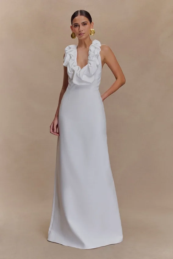 Carolyn Linen Bubble Maxi Dress – White Carolyn Linen Bubble Maxi Dress – White