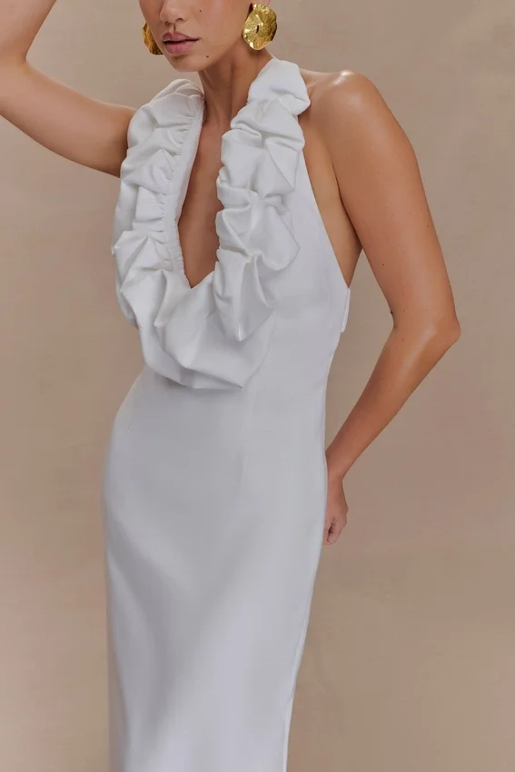 Carolyn Linen Bubble Maxi Dress – White Carolyn Linen Bubble Maxi Dress – White
