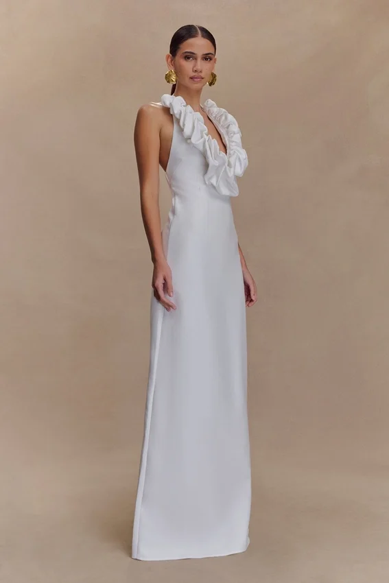 Carolyn Linen Bubble Maxi Dress – White Carolyn Linen Bubble Maxi Dress – White
