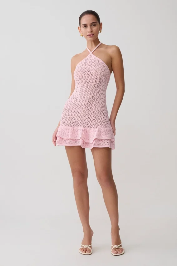Carrisa Crochet Knit Mini Dress – Baby Pink Carrisa Crochet Knit Mini Dress – Baby Pink