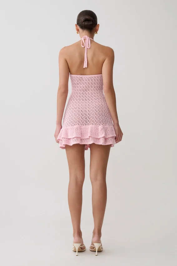 Carrisa Crochet Knit Mini Dress – Baby Pink Carrisa Crochet Knit Mini Dress – Baby Pink