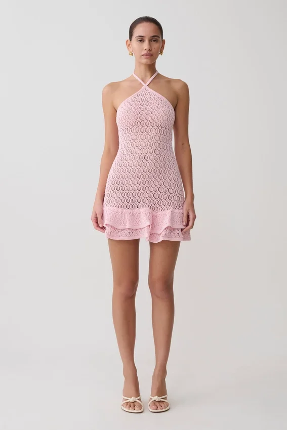 Carrisa Crochet Knit Mini Dress – Baby Pink Carrisa Crochet Knit Mini Dress – Baby Pink