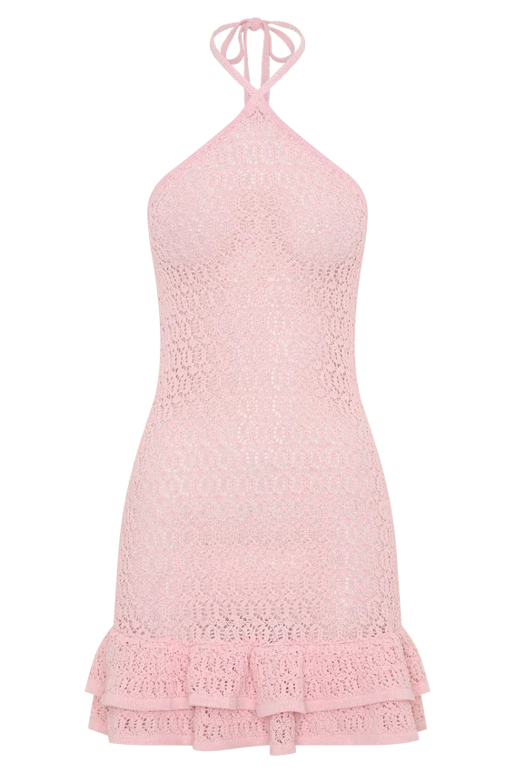 Carrisa Crochet Knit Mini Dress – Baby Pink Carrisa Crochet Knit Mini Dress – Baby Pink