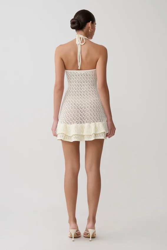 Carrisa Crochet Knit Mini Dress – White Carrisa Crochet Knit Mini Dress – White
