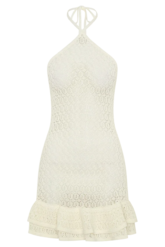 Carrisa Crochet Knit Mini Dress – White Carrisa Crochet Knit Mini Dress – White