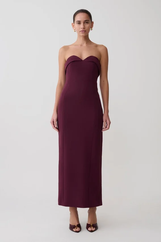 Cary Folded Strapless Crepe Midi Dress – Wine Cary Folded Strapless Crepe Midi Dress – Wine