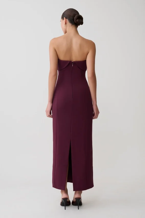 Cary Folded Strapless Crepe Midi Dress – Wine Cary Folded Strapless Crepe Midi Dress – Wine