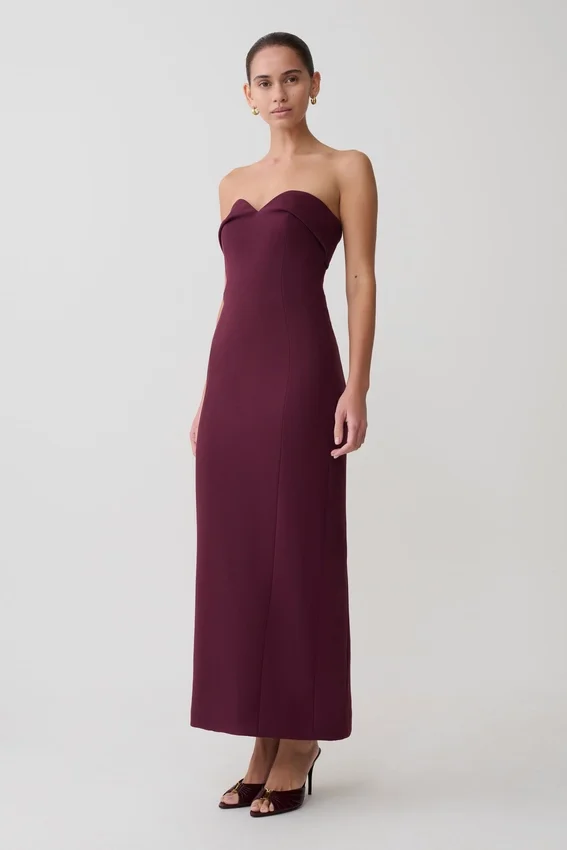 Cary Folded Strapless Crepe Midi Dress – Wine Cary Folded Strapless Crepe Midi Dress – Wine
