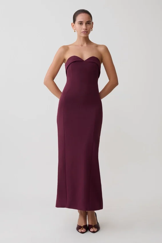 Cary Folded Strapless Crepe Midi Dress – Wine Cary Folded Strapless Crepe Midi Dress – Wine