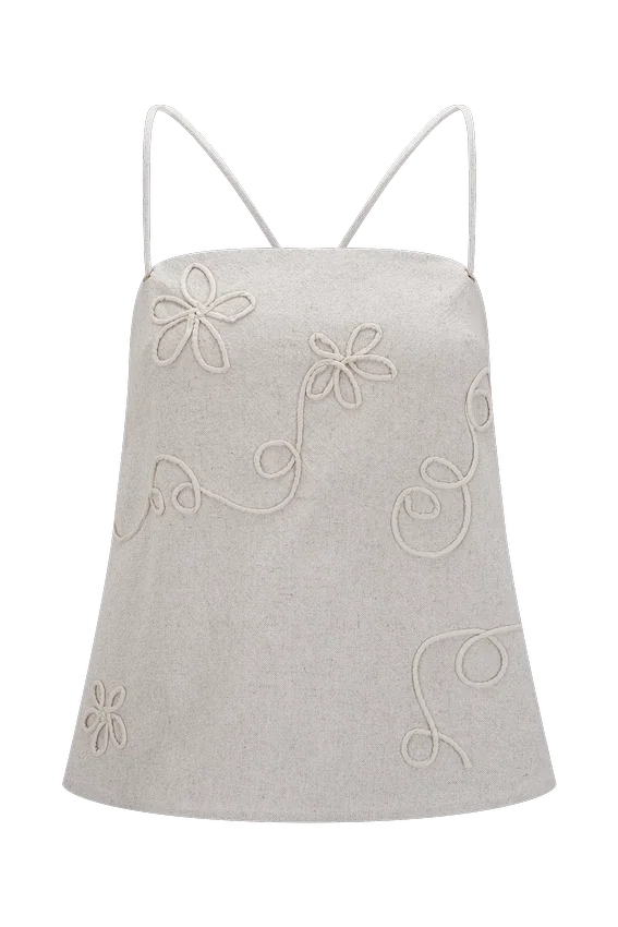 Casey Linen Corded Embroidered Linen Top – Natural Casey Linen Corded Embroidered Linen Top – Natural