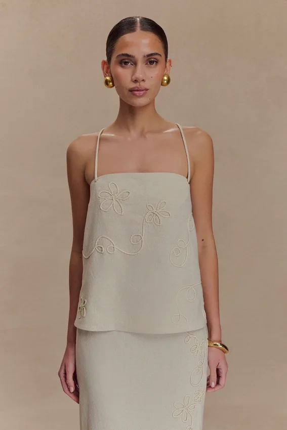 Casey Linen Corded Embroidered Linen Top – Natural Casey Linen Corded Embroidered Linen Top – Natural
