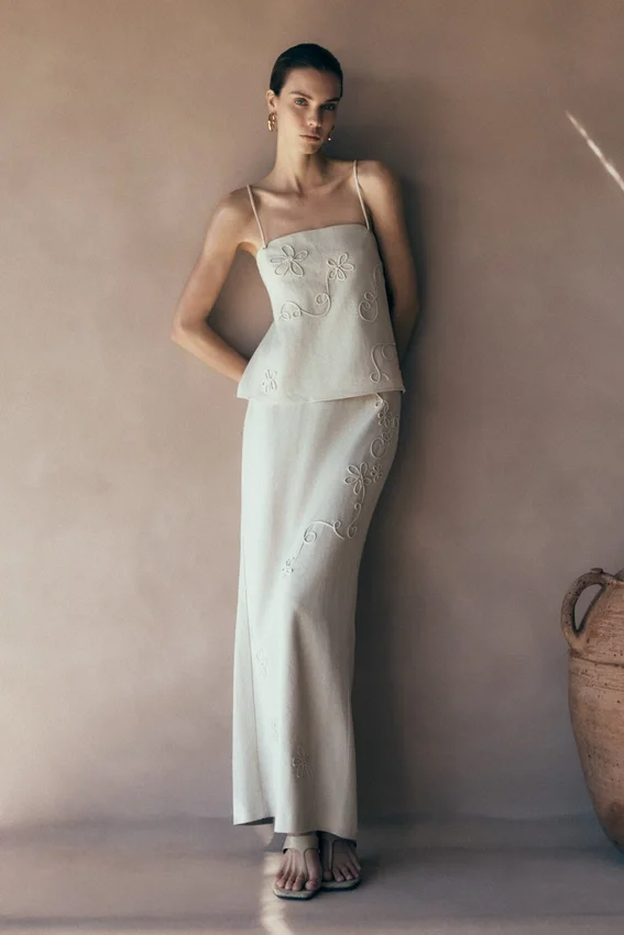 Casey Linen Embroidered Maxi Skirt – Natural Casey Linen Embroidered Maxi Skirt – Natural