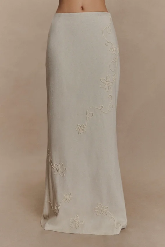 Casey Linen Embroidered Maxi Skirt – Natural Casey Linen Embroidered Maxi Skirt – Natural