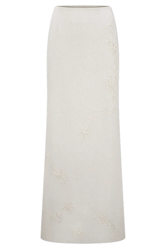 Casey Linen Embroidered Maxi Skirt – Natural Casey Linen Embroidered Maxi Skirt – Natural