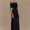 Caspian Slinky And Mesh Off Shoulder Maxi Dress – Black Caspian Slinky And Mesh Off Shoulder Maxi Dress – Black