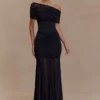 Caspian Slinky And Mesh Off Shoulder Maxi Dress – Black Caspian Slinky And Mesh Off Shoulder Maxi Dress – Black