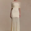 Caspian Slinky And Mesh Off Shoulder Maxi Dress – Ivory Caspian Slinky And Mesh Off Shoulder Maxi Dress – Ivory